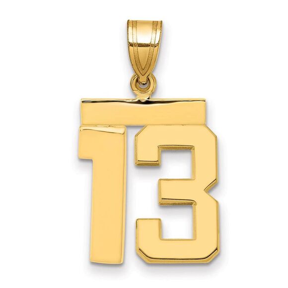 14k Yellow Gold, Athletic Collection Medium Polished Number 13 Pendant - Picture 1 of 3